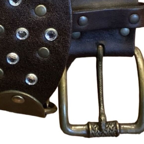 Nanni Studded Brown Leather Belt Bronze Accents Made in Italy Sz EU 38/95
